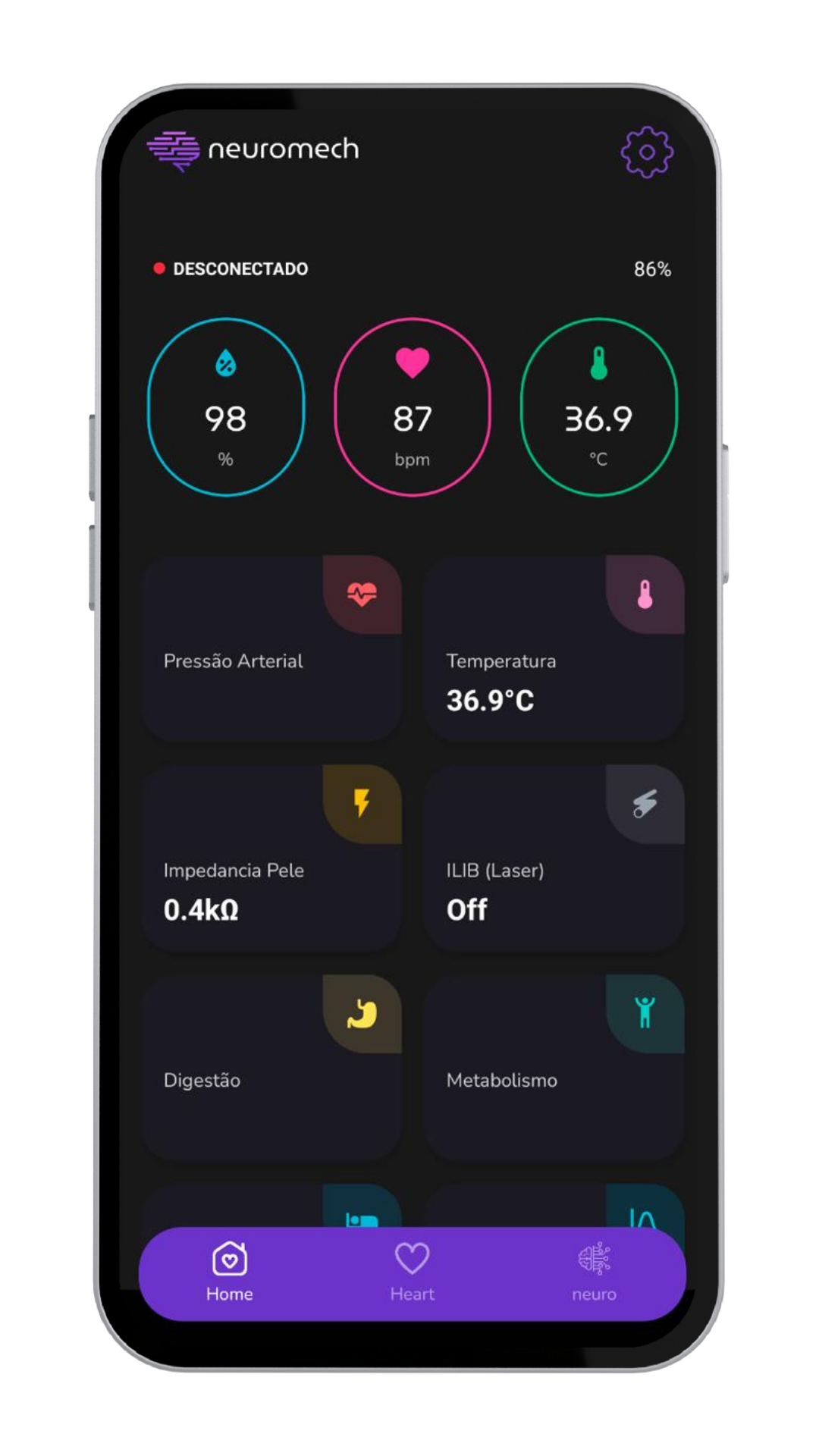 Bioelectric monitoring dashboard showing recovery insights and performance analytics